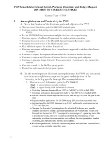 FY09 Consolidated Annual Report, Planning Document and Budget Request I.