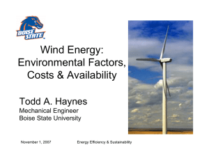 Wind Energy: Environmental Factors, Costs Availability