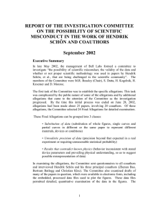 REPORT OF THE INVESTIGATION COMMITTEE ON THE POSSIBILITY OF SCIENTIFIC