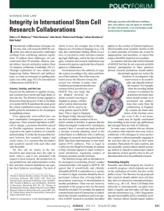 Integrity in International Stem Cell POLICYFORUM