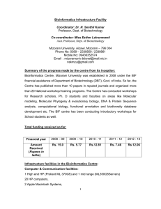 Bioinformatics Infrastructure Facility Coordinator: Dr. N. Senthil Kumar Co-coordinator: Miss Esther Lalnunmawii