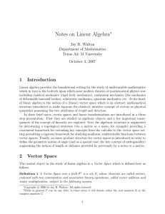Notes on Linear Algebra 1 Introduction ∗