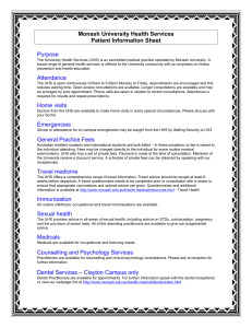 Monash University Health Services Patient Information Sheet  Purpose