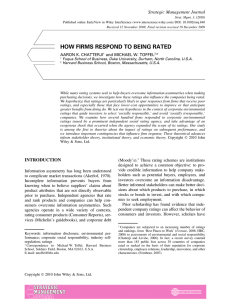 HOW FIRMS RESPOND TO BEING RATED Strategic Management Journal AARON K. CHATTERJI