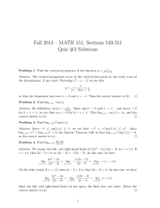 Fall 2014 – MATH 151, Sections 549-551 Quiz #3 Solutions