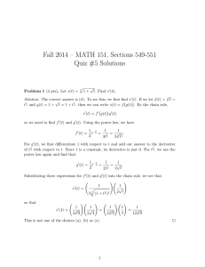 Fall 2014 – MATH 151, Sections 549-551 Quiz #5 Solutions
