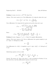 Engineering Math I – Fall 2014 Quiz #6 Solutions √
