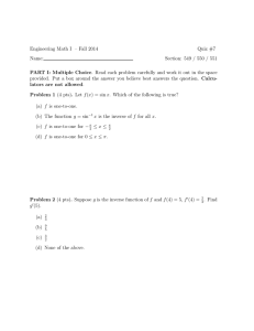 Engineering Math I – Fall 2014 Quiz #7 Name: