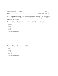 Engineering Math I – Fall 2014 Quiz #8 Name: