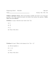 Engineering Math I – Fall 2014 Quiz #9 Name: