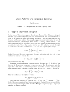 Class Activity #5: Improper Integrals 1 Type I Improper Integrals David Amos