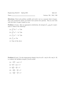 Engineering Math II – Spring 2015 Quiz #1 Name: