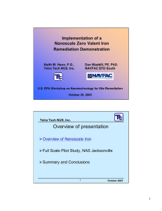 Overview of presentation Implementation of a Nanoscale Zero Valent Iron Remediation Demonstration
