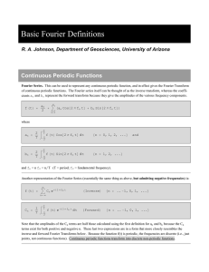 Basic Fourier Definitions Continuous Periodic Functions