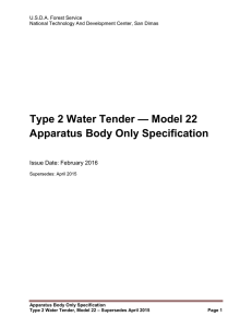 Type 2 Water Tender — Model 22 Apparatus Body Only Specification