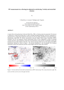 PIV measurements in co–flowing jets subjected to axial forcing. Vorticity... structure