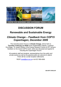 DISCUSSION FORUM Renewable and Sustainable Energy Climate Change – Feedback from COP15