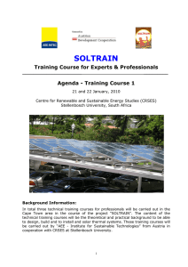 SOLTRAIN Training Course for Experts &amp; Professionals Agenda - Training Course 1