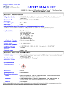 SAFETY DATA SHEET Section 1. Identification Microcheck™ Filter Funnel