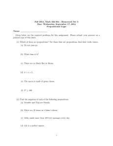 Fall 2014, Math 302.504 - Homework Set 2 Propositional Logic Name: