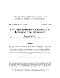 MASSACHUSETTS INSTITUTE OF TECHNOLOGY ARTIFICIAL INTELLIGENCE LABORATORY A.I. Technical Report No. 1587