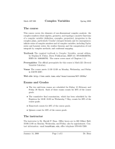 Complex Variables The course