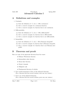 Advanced Calculus I A Definitions and examples