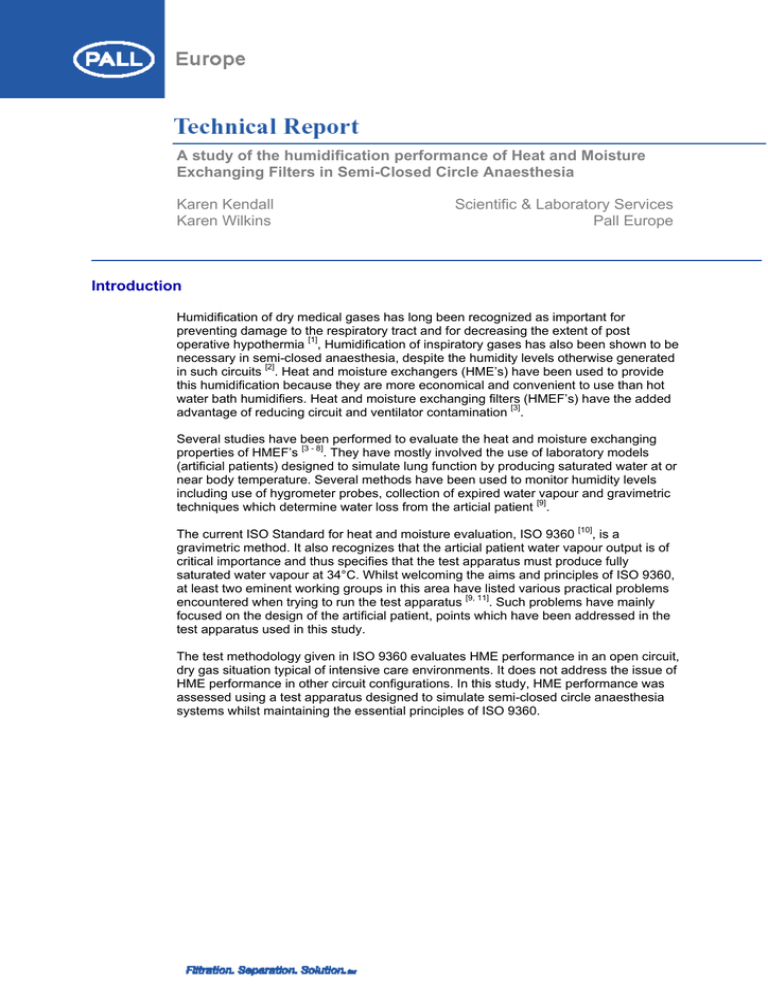 A Study Of The Humidification Performance Of Heat And Moisture