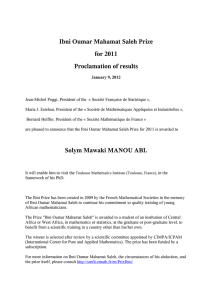 Ibni Oumar Mahamat Saleh Prize for 2011 Proclamation of results