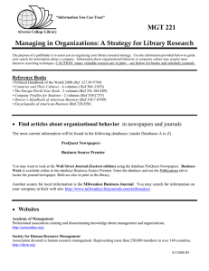 MGT 221 Managing in Organizations: A Strategy for Library Research