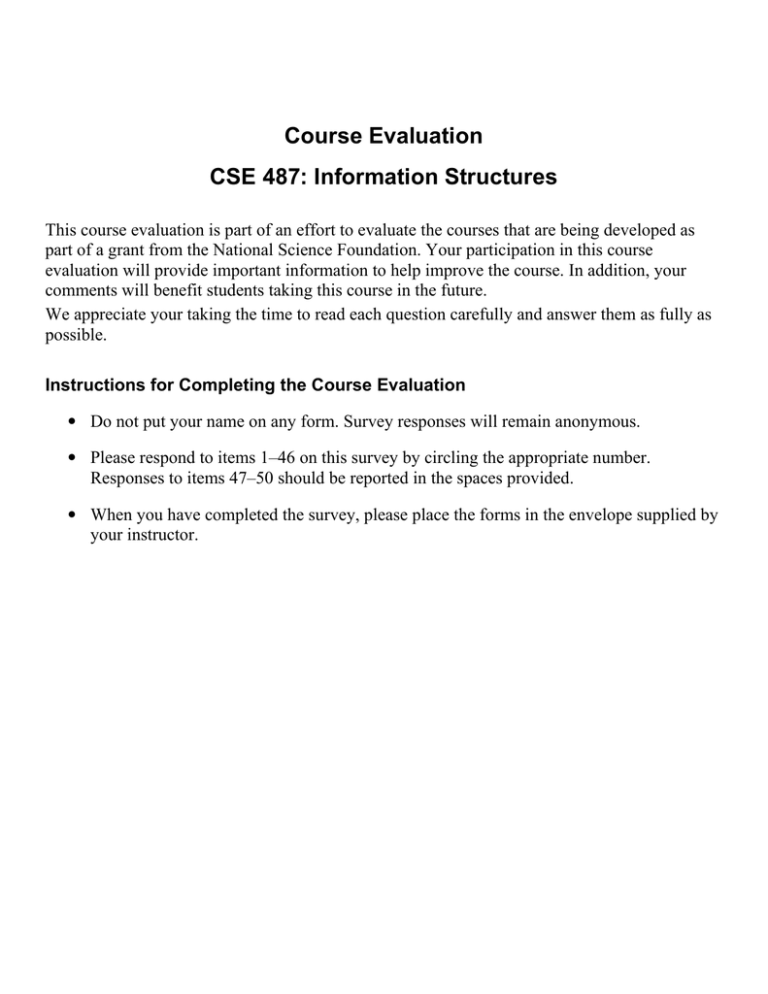 Course Evaluation CSE 487 Information Structures