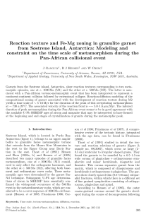 Reaction texture and Fe-Mg zoning in granulite garnet