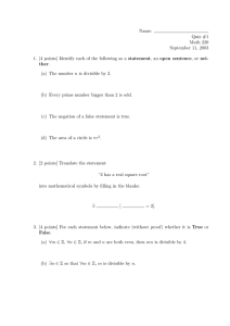 Name: Quiz #1 Math 220 September 11, 2003
