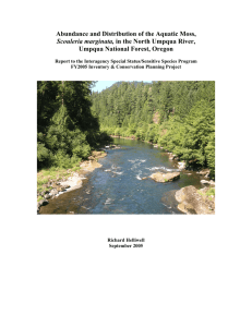 Abundance and Distribution of the Aquatic Moss, Umpqua National Forest, Oregon
