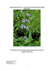 Umatilla National Forest – A Rare Plant Population Relocation Effort  2012 &amp; 2013    ~ A Final Report to the Interagency Special Status Species Program ~ 