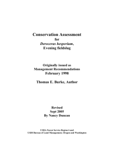 Conservation Assessment for Evening fieldslug February 1998