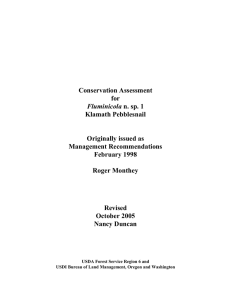 Conservation Assessment for Klamath Pebblesnail Originally issued as