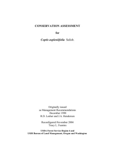 CONSERVATION ASSESSMENT for Coptis aspleniifolia