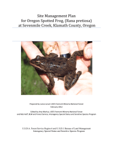 Site Management Plan for Oregon Spotted Frog, (Rana pretiosa)