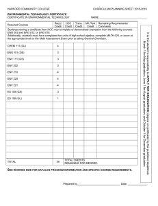 HARFORD COMMUNITY COLLEGE CURRICULUM PLANNING SHEET 2015-2016 CERTIFICATE IN ENVIRONMENTAL TECHNOLOGY NAME