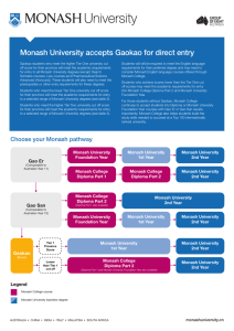 Monash University accepts Gaokao for direct entry