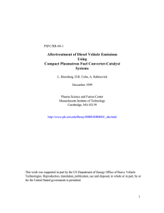 Aftertreatment of Diesel Vehicle Emissions Using Compact Plasmatron Fuel Converter-Catalyst