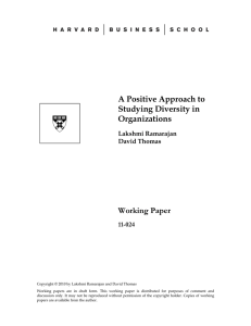 A Positive Approach to Studying Diversity in Organizations Working Paper