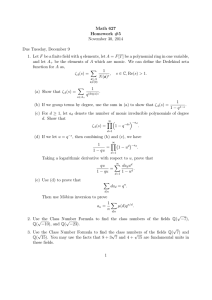 Math 627 Homework #5 November 30, 2014 Due Tuesday, December 9