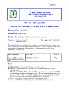 FOREST SERVICE MANUAL NORTHERN REGION (REGION 1) MISSOULA, MT – ORGANIZATION