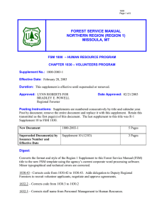 FOREST SERVICE MANUAL NORTHERN REGION (REGION 1) MISSOULA, MT