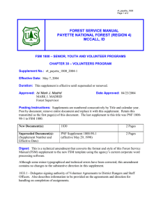 FOREST SERVICE MANUAL PAYETTE NATIONAL FOREST (REGION 4) MCCALL, ID