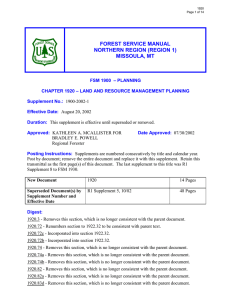 FOREST SERVICE MANUAL NORTHERN REGION (REGION 1) MISSOULA, MT