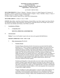 WESTERN ILLINOIS UNIVERSITY FACULTY SENATE 29 September 2015 Capitol Rooms - University Union