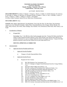 WESTERN ILLINOIS UNIVERSITY FACULTY SENATE 1 September 2015 Capitol Rooms - University Union